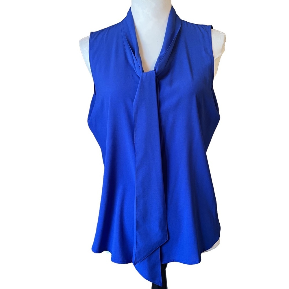 Calvin Klein Sleeveless Royal Blue Button Down Blouse | Petite Medium